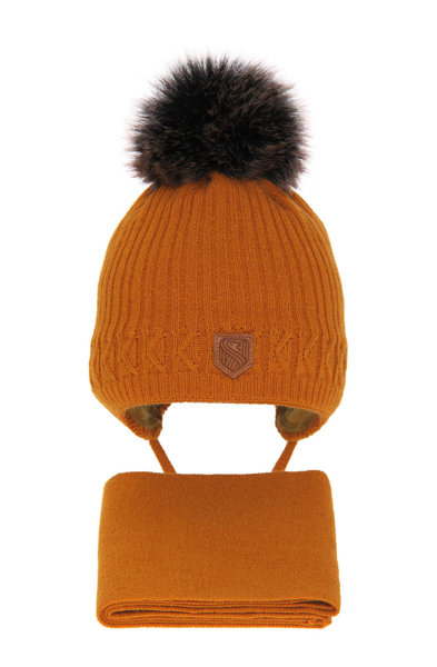 Komplet zimowy dla chłopca: czapka z pomponem i szalik pomarańczowy Radison