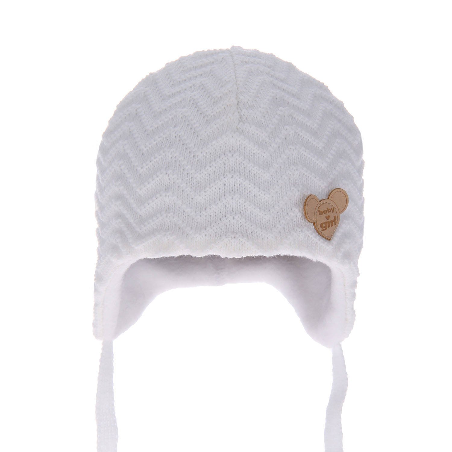 Wiązana czapka niemowlęca zimowa biała Malka