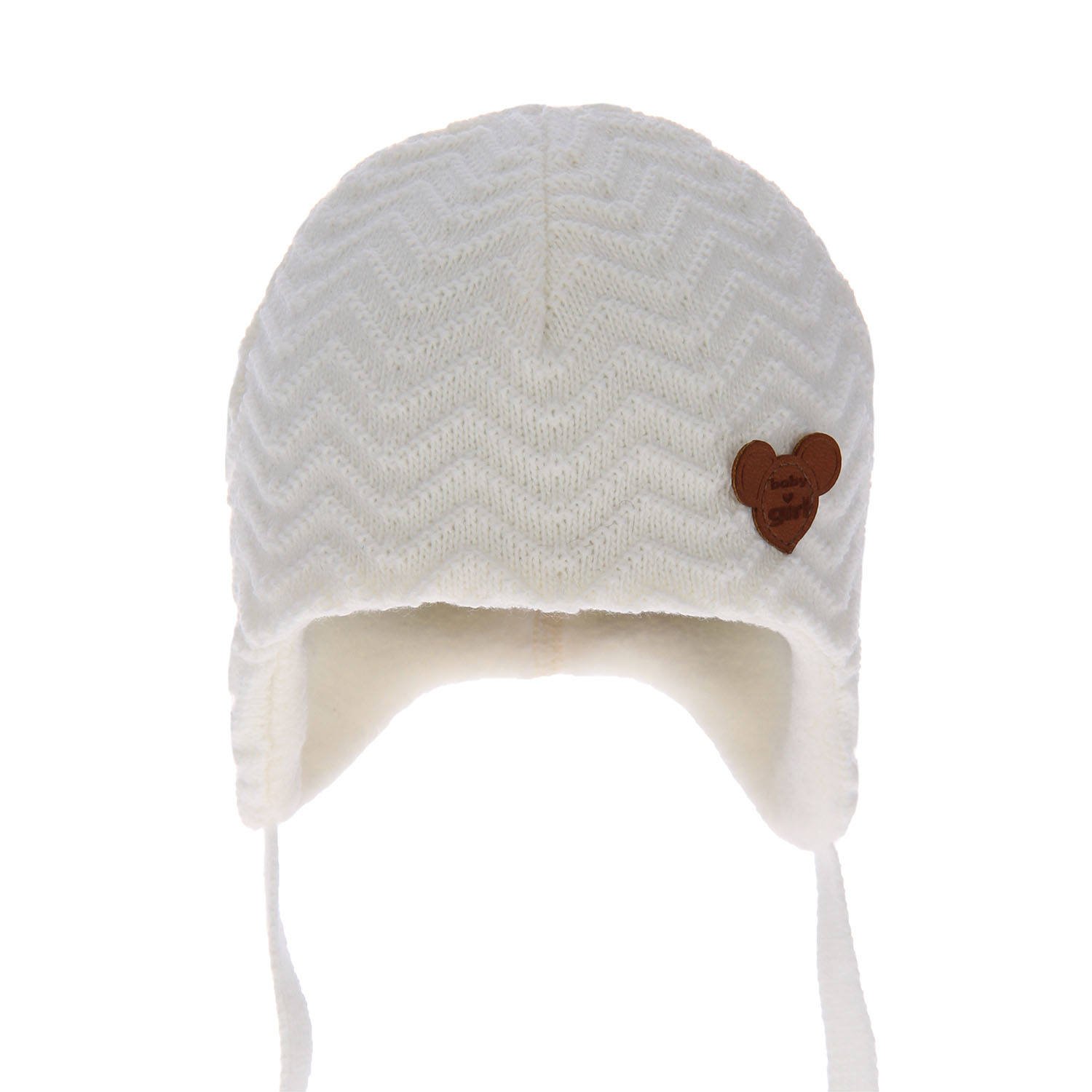 Wiązana czapka niemowlęca zimowa kremowa Malka