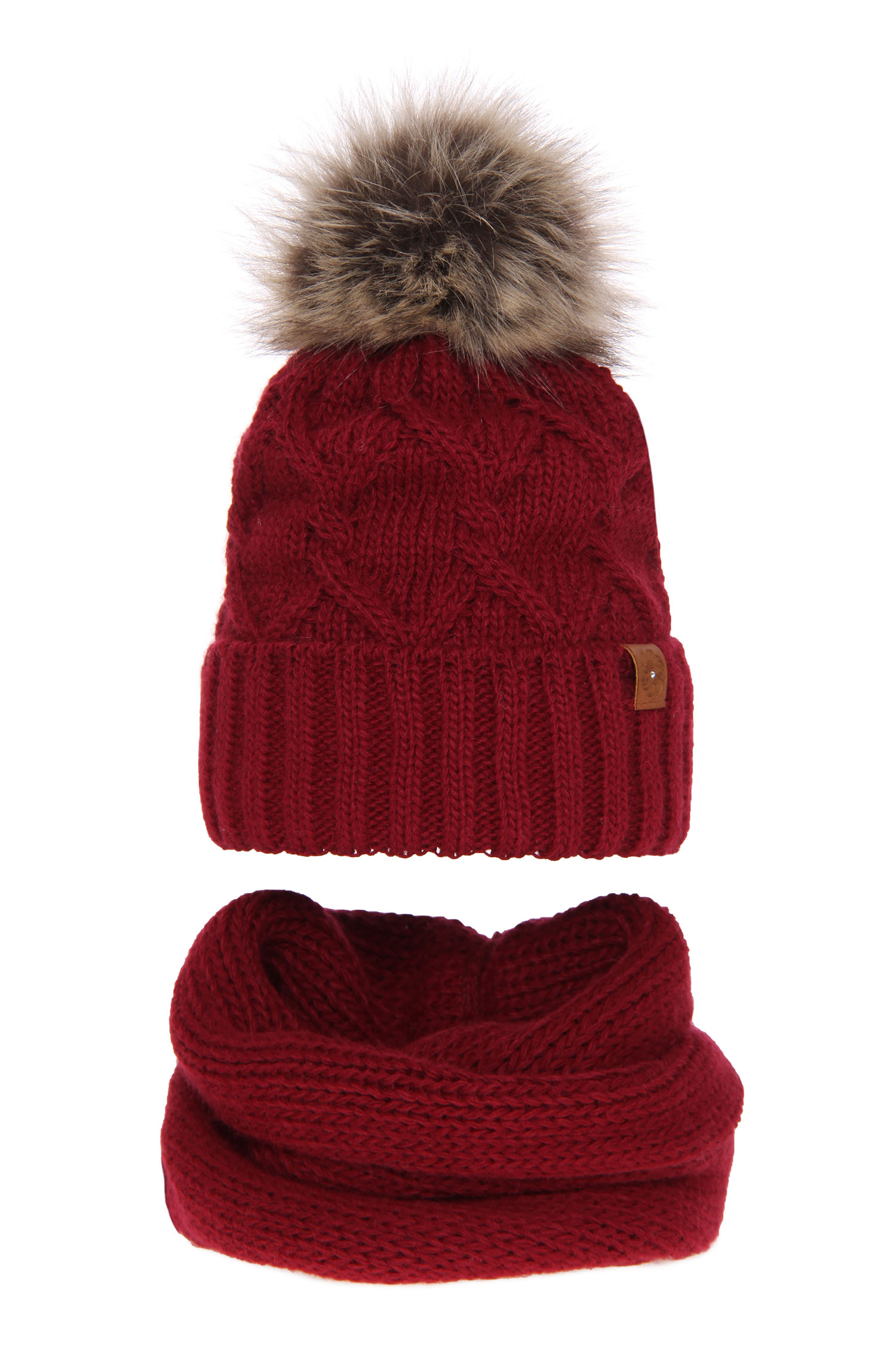 Komplet zimowy damski: czapka i komin czerwony Kreacja