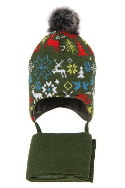 Boy's winter set: hat and scarf green Remek