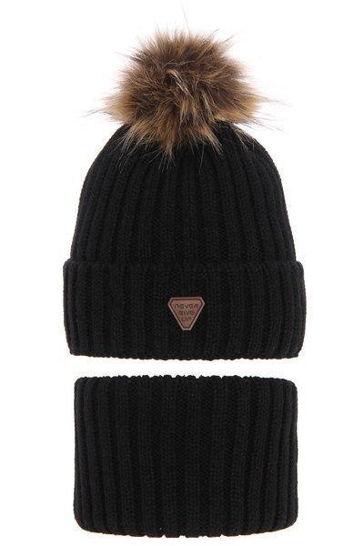 Boy's winter set: hat and tube scarf black Garet with pompom  