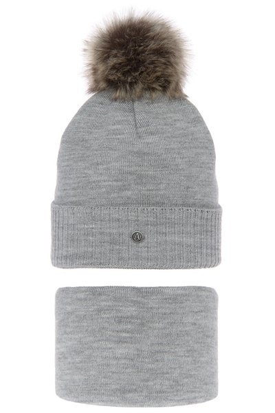 Boy's winter set: hat and tube scarf grey Gryfin