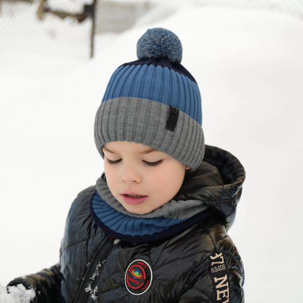 Boy's winter set: hat and tube scarf grey Karson with pompom