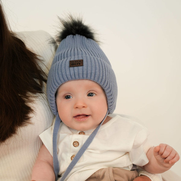 Boy's winter set: hat and tube scarf light blue Denzel with pompom