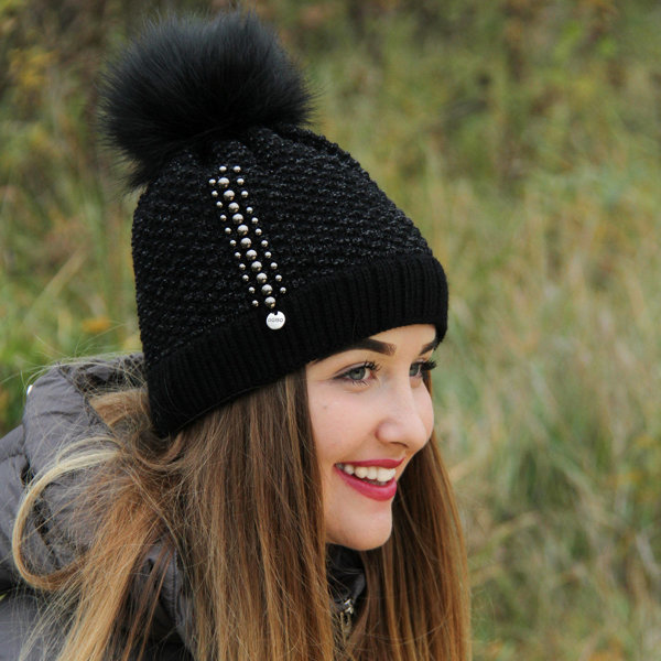 Girl's winter hat black Sany with pompom