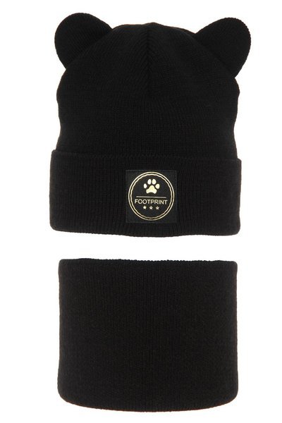 Girl's winter set: hat and tube scarf black Iza