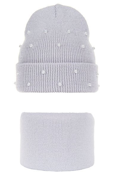 Girl's winter set: hat and tube scarf grey Kreta