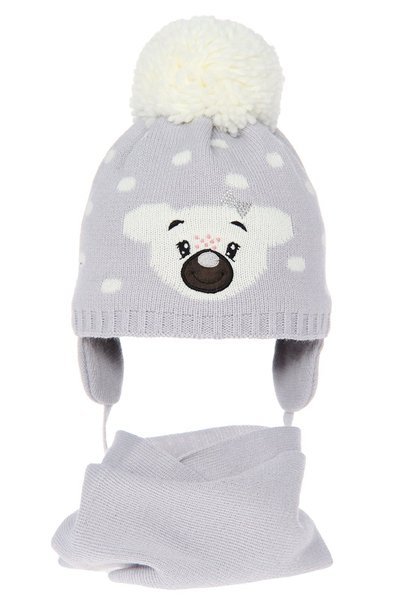 Girl's winter set: hat and tube scarf grey Siena with pompom