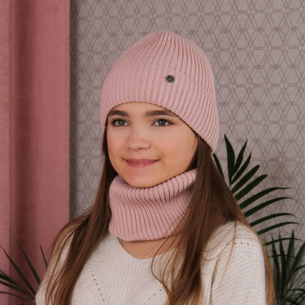 Girl's winter set: hat and tube scarf pink Danae  
