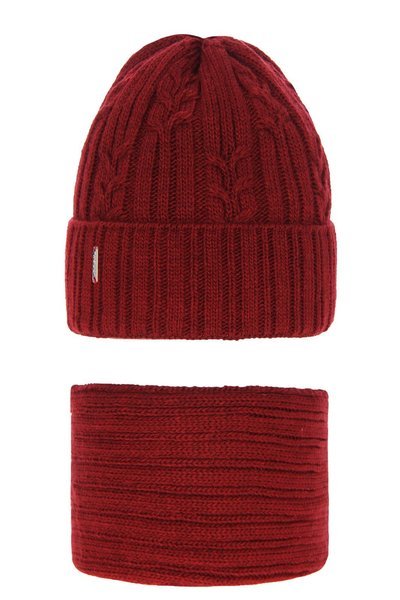 Girl's winter set: hat and tube scarf red Rozeta