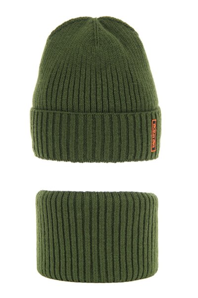 Winter set for boy: hat and tube scarf olive Akant