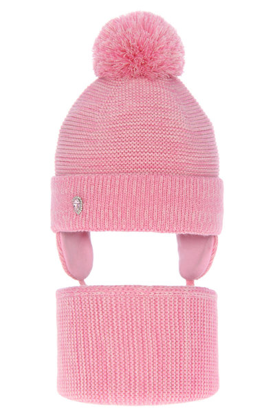 Winter set for girl: hat and tube scarf pink Naria