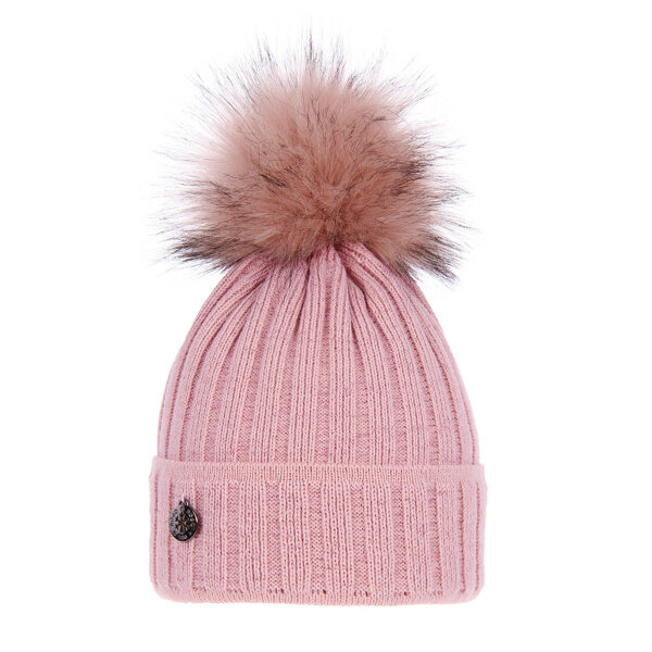 Woman's winter hat pink Malina with pompom