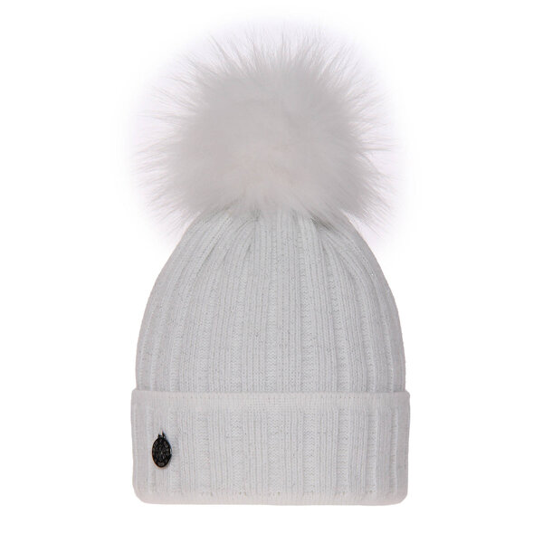 Woman's winter hat white Malina with pompom