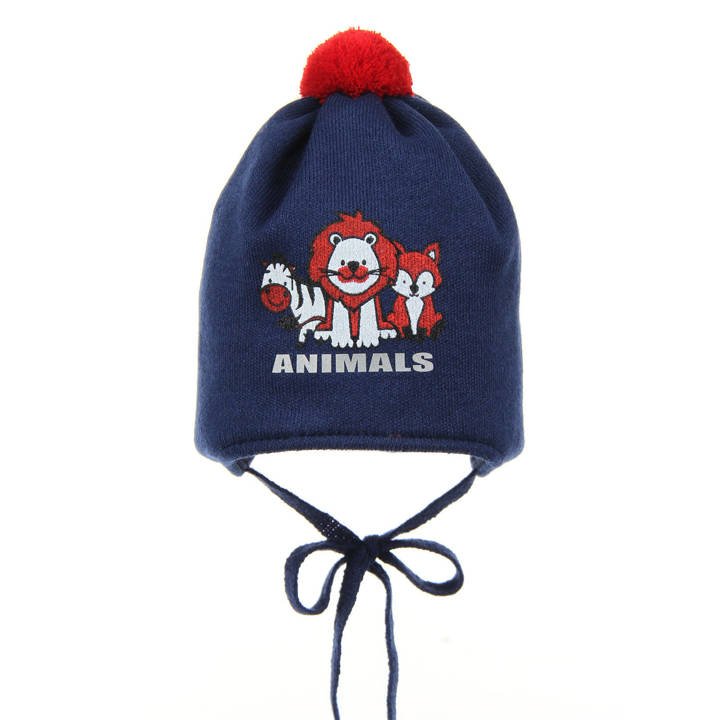 Boy's spring/ autumn hat navy blue Solo with pompom