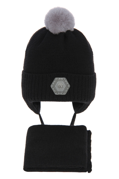 Boy's winter set: black merino wool hat and scarf Lorenc