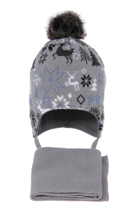 Boy's winter set: hat and scarf grey Remek 