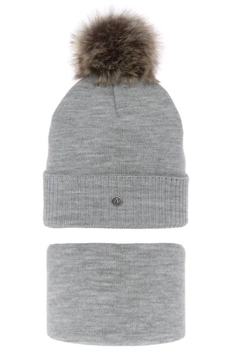 Boy's winter set: hat and tube scarf grey Gryfin