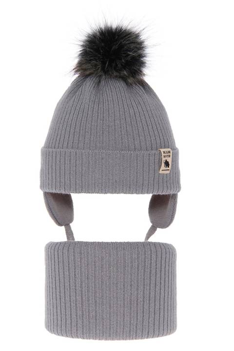 Boy's winter set: hat and tube scarf grey Lando with pompom