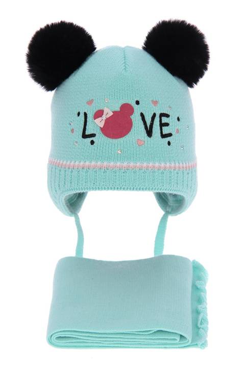 Girl's winter set: hat and scarf mint Alina with pompom