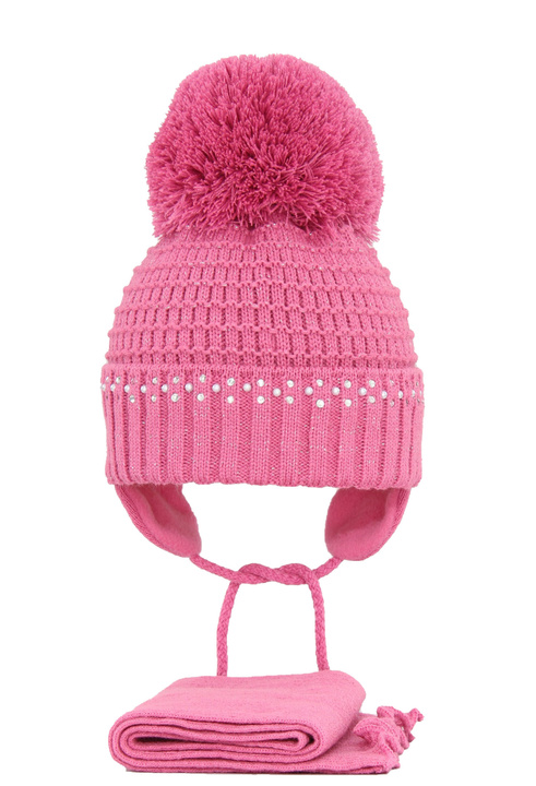 Girl's winter set: hat and scarf pink Tala with pompom