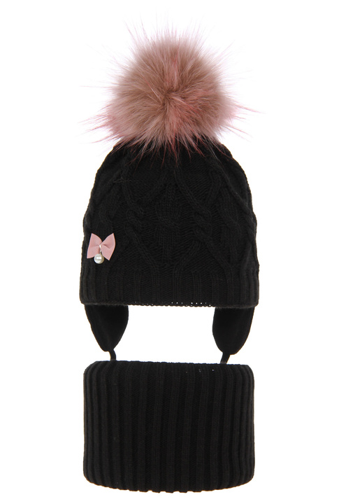 Girl's winter set: hat and tube scarf black Julia filled with soft wadding