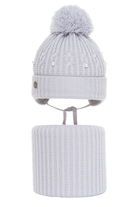 Girl's winter set: hat and tube scarf grey Fortuna filled with soft wadding