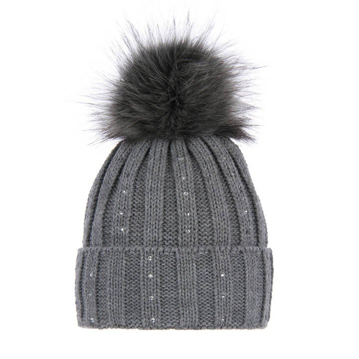 Woman's winter hat grey Malina with pompom