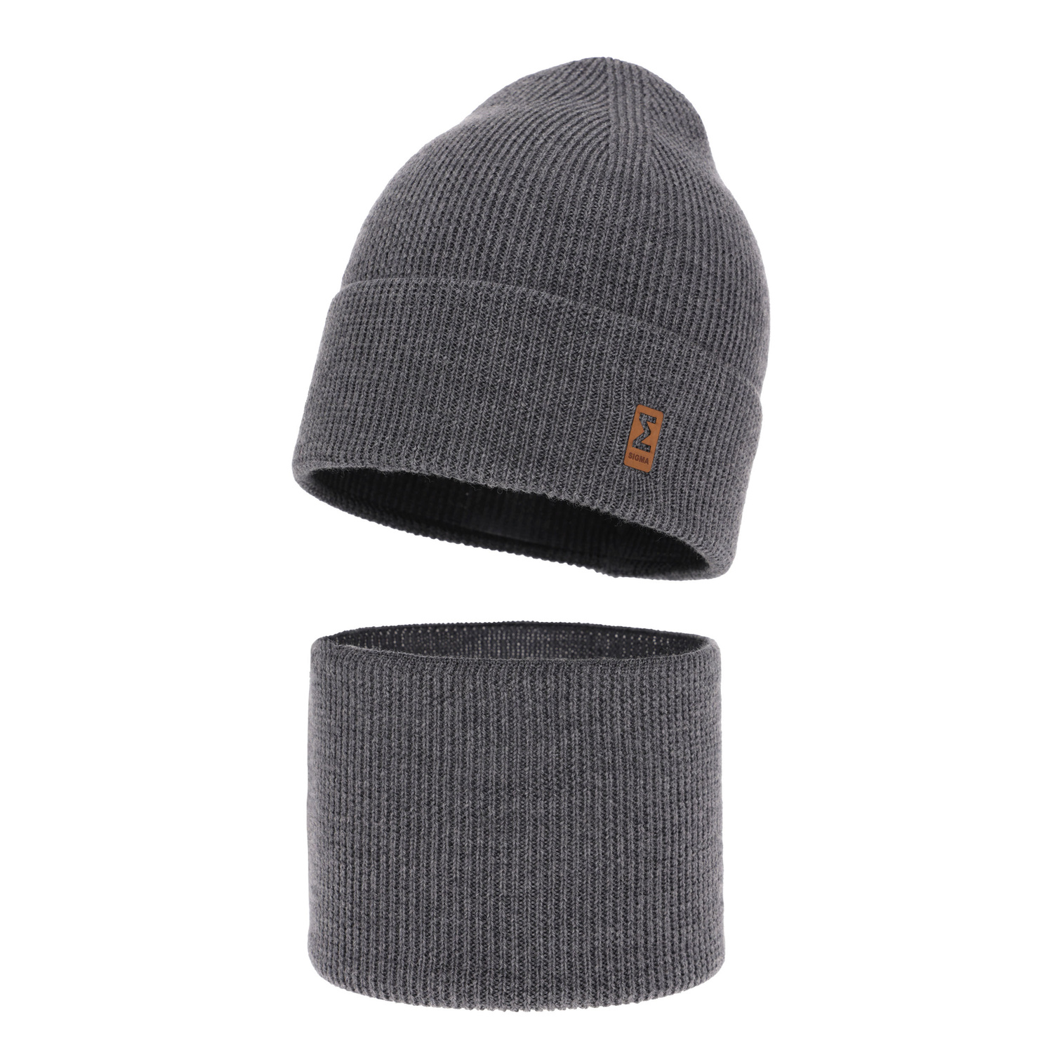 Czapka i komin dla chłopca jesienny, wiosenny komplet, ciemnoszary, 100% wełniany merino Bruce