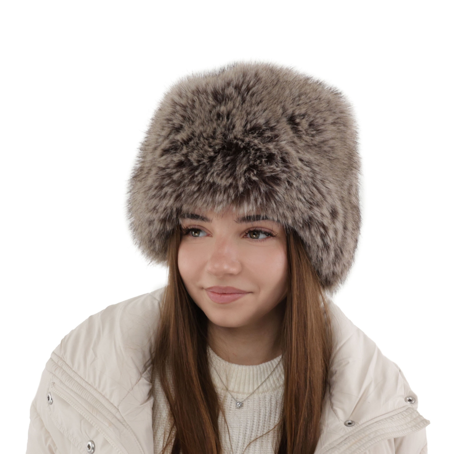 Czapka zimowa damska, beżowa, podszyta wełnianym polarem, Holly