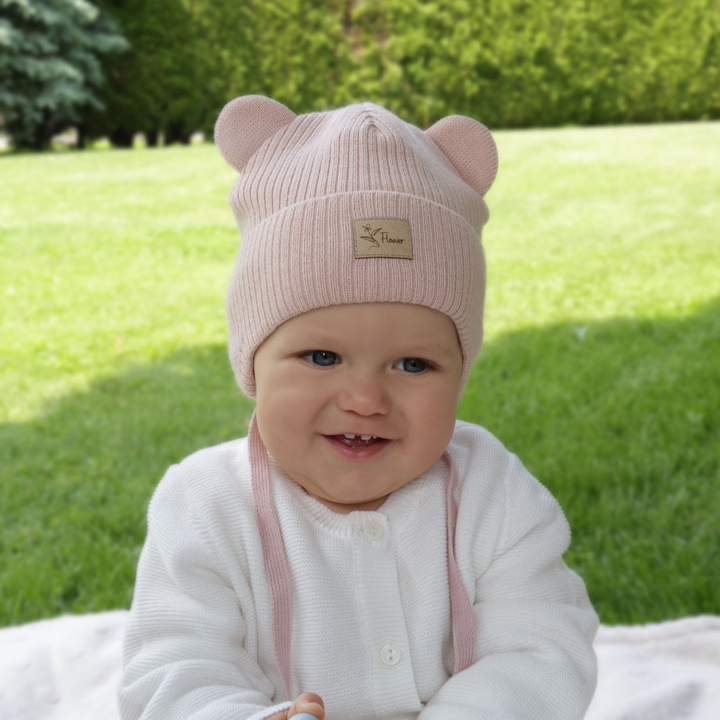 Czapka jesienna, wiosenna dla dziewczynki, różowa, wiązana, Djona