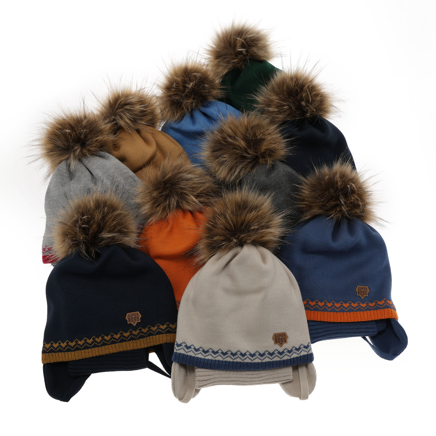 Czapka i komin dla chłopca zimowy komplet, pomarańczowy, z pomponem, wiązany Elpis