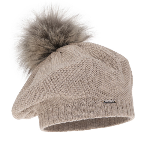 Beret damski zimowy, beżowy, z wełną merino Bonnie