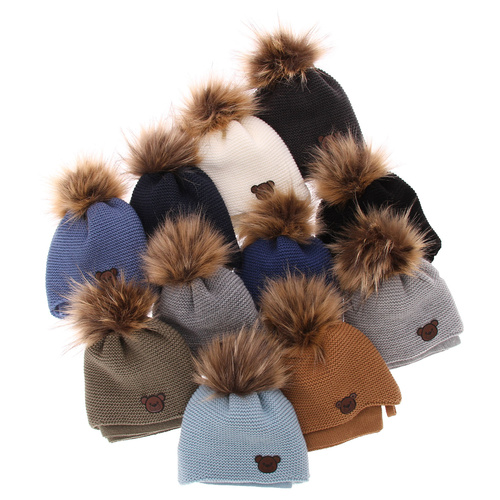 Czapka i szalik dla chłopca zimowy komplet, kremowy, z pomponem, wiązany Banksi