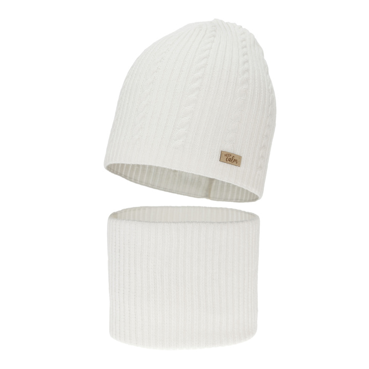 Czapka i komin dla dziewczynki jesienny, wiosenny komplet, z bawełną, kremowy Ordesa