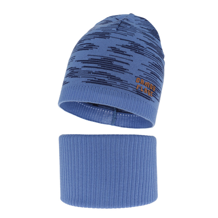 Czapka i komin dla chłopca jesienny, wiosenny komplet, z bawełną, niebieski Carter