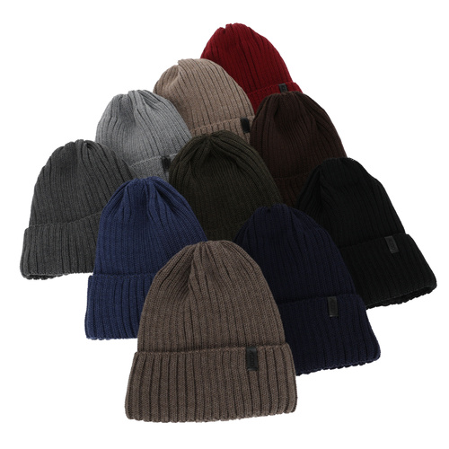 Czapka zimowa męska, granatowa, z wełną merino, Tyrol