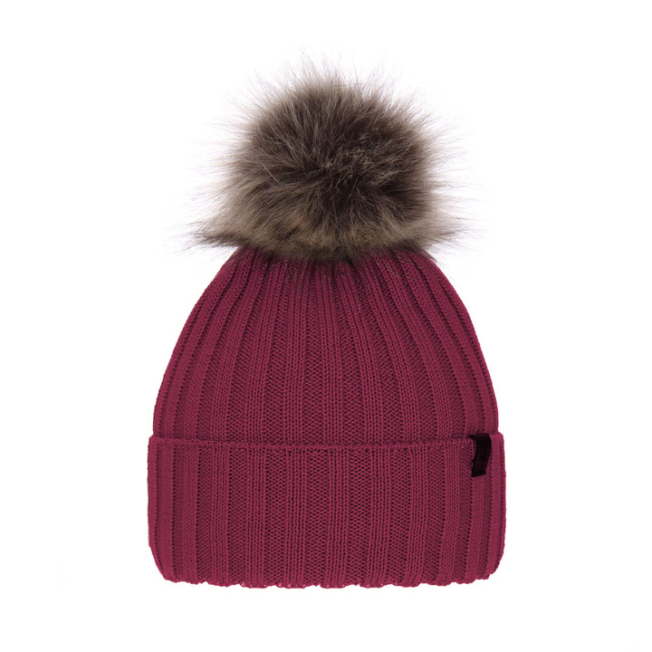 Czapka zimowa damska, różowa, z wełną merino Texa