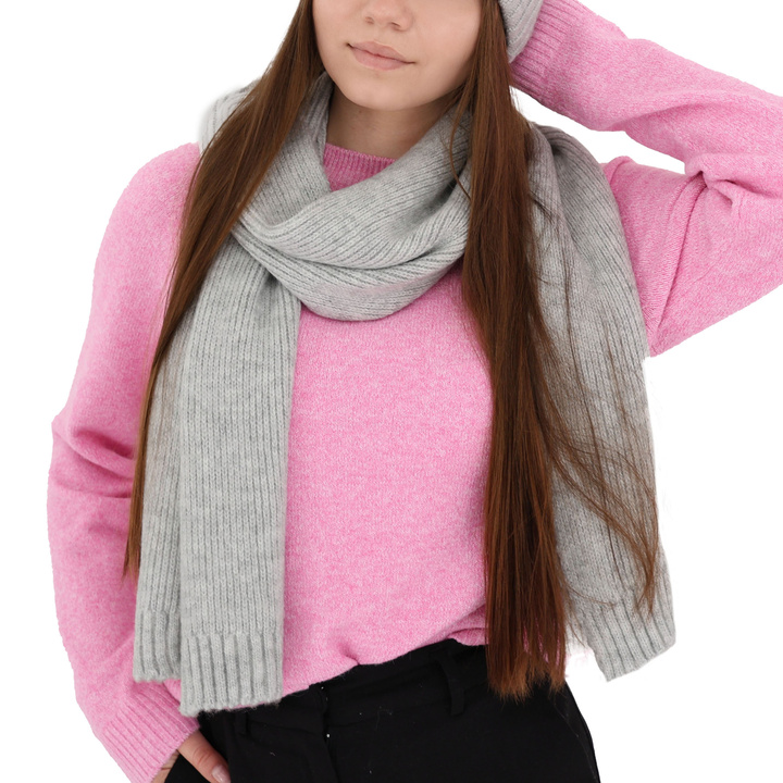 Szalik zimowy damski, jasnoszary, z wełną Loretta