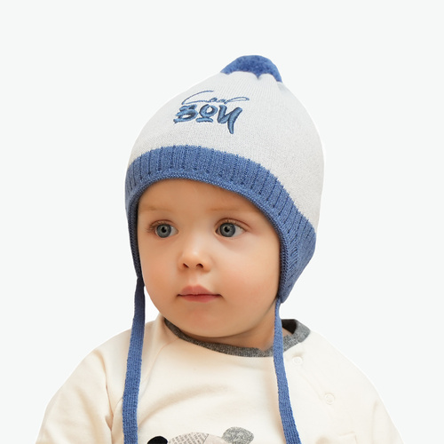 Czapka jesienna, wiosenna dla chłopca, granatowa, wiązana Korni
