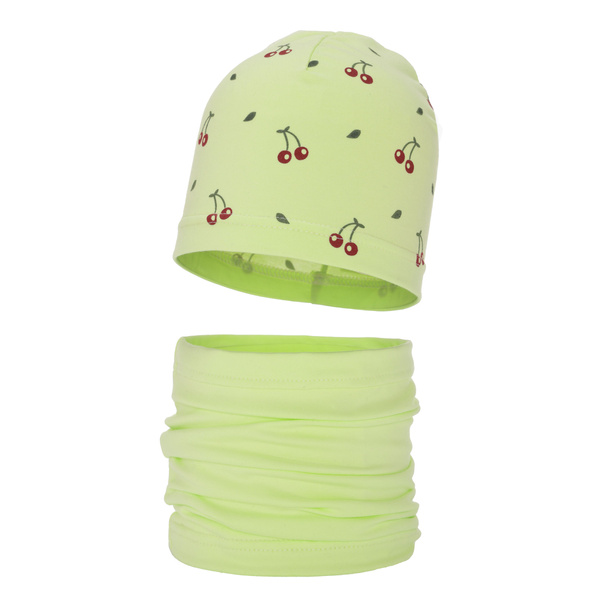 Czapka i komin dla dziewczynki jesienny, wiosenny komplet, limonkowy, bawełniany Cerise
