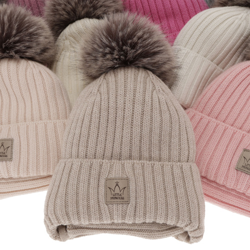 Czapka i komin dla dziewczynki zimowy komplet, fioletowy, 100% wełniany merino, podszyty wełnianym polarem, wiązany Martina