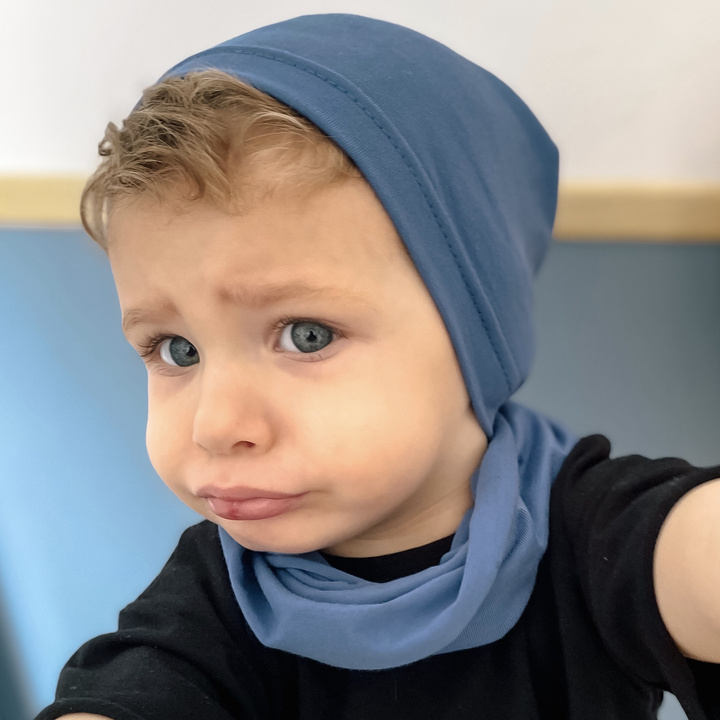 Czapka i komin dla chłopca jesienny, wiosenny komplet, khaki, bawełniany Hazel