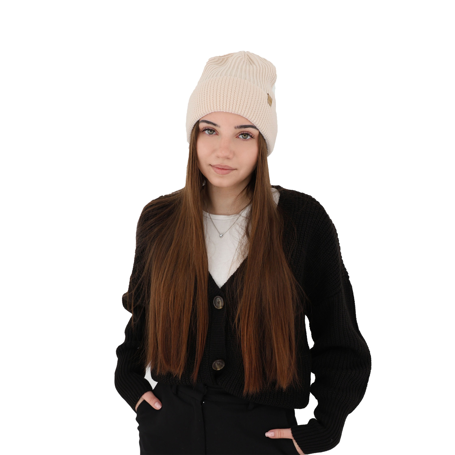 Czapka zimowa damska, różowa, 100% wełniana merino Isla