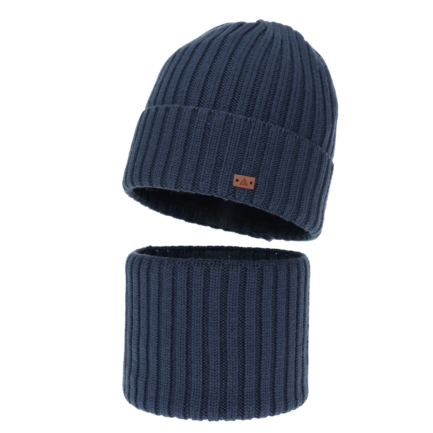 Czapka i komin dla chłopca, zimowy komplet, 100% wełniany merino, niebieski Umberto