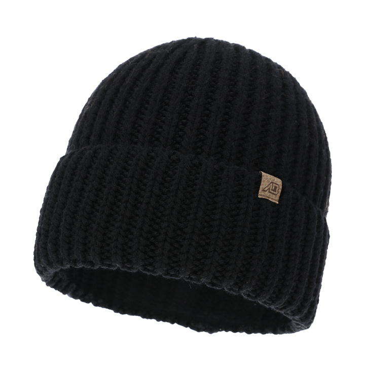 Czapka zimowa męska, czarna, 100% wełniana merino, Berno