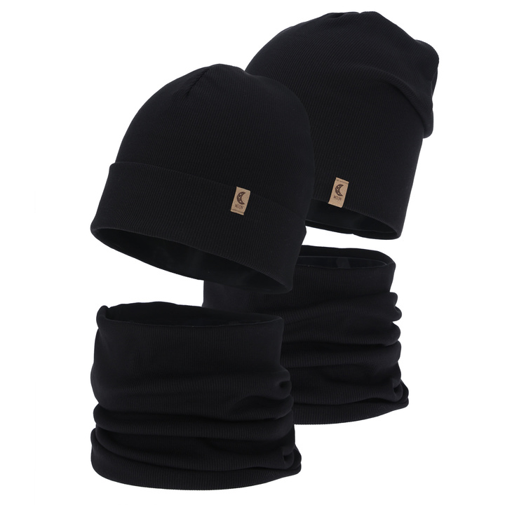 Czapka i komin dla dziewczynki jesienny, wiosenny komplet, bawełniany, czarny Bravura