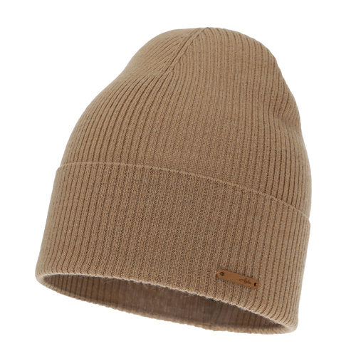 Czapka jesienna, zimowa damska, camel, 100% wełniana merino, Flerra
