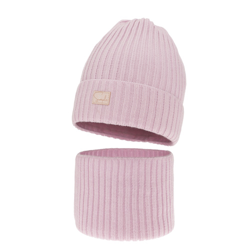 Czapka i komin dla dziewczynki zimowy komplet, liliowy Tampa